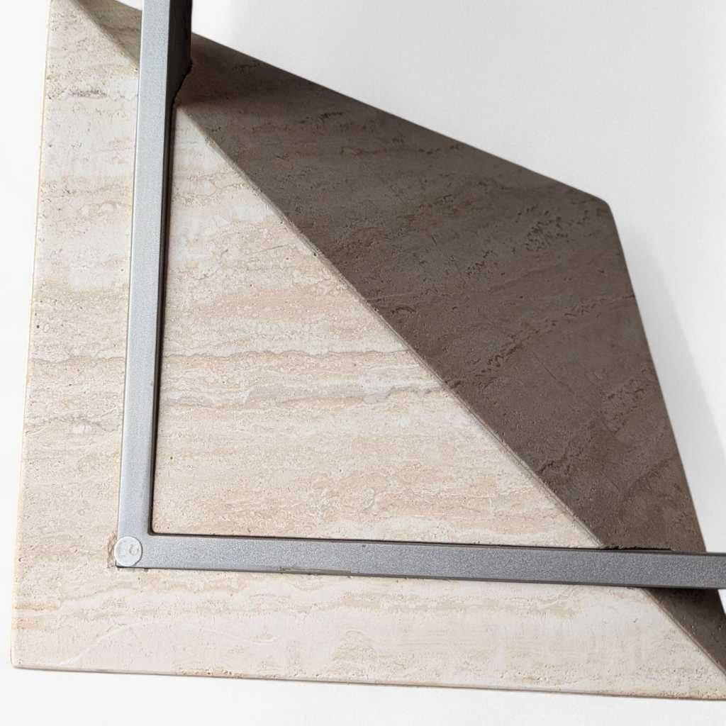 Postmodern Glass Coffee Table, Travertine Base, Square, Artedi, Italian c. 1970s For Sale 1