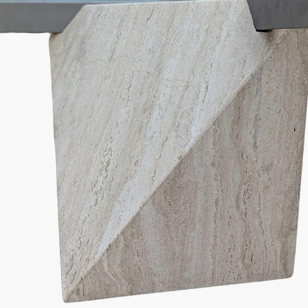 Postmodern Glass Coffee Table, Travertine Base, Square, Artedi, Italian c. 1970s For Sale 3