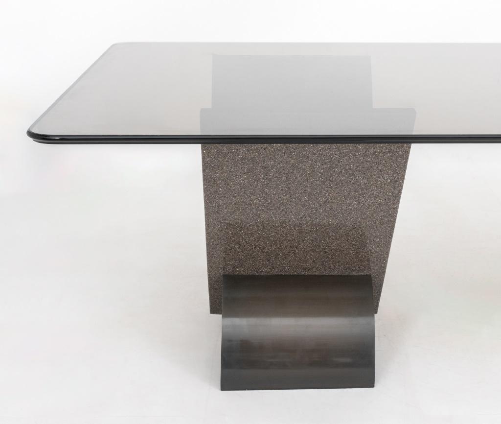 Post-Modern Postmodern Glass, Granite, & Steel Dining Table