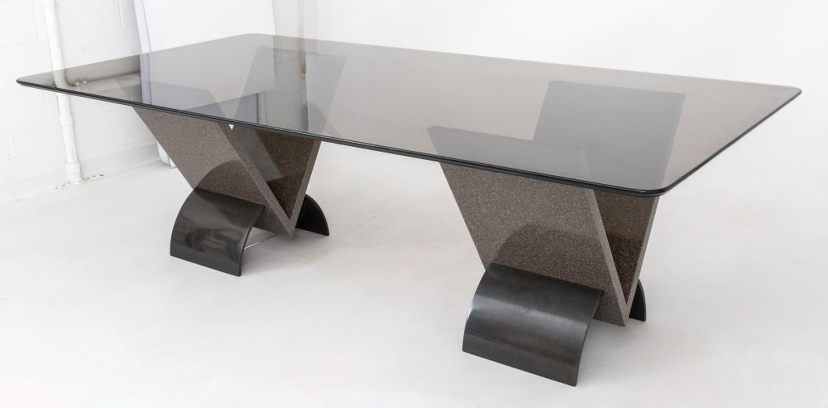 20th Century Postmodern Glass, Granite, & Steel Dining Table