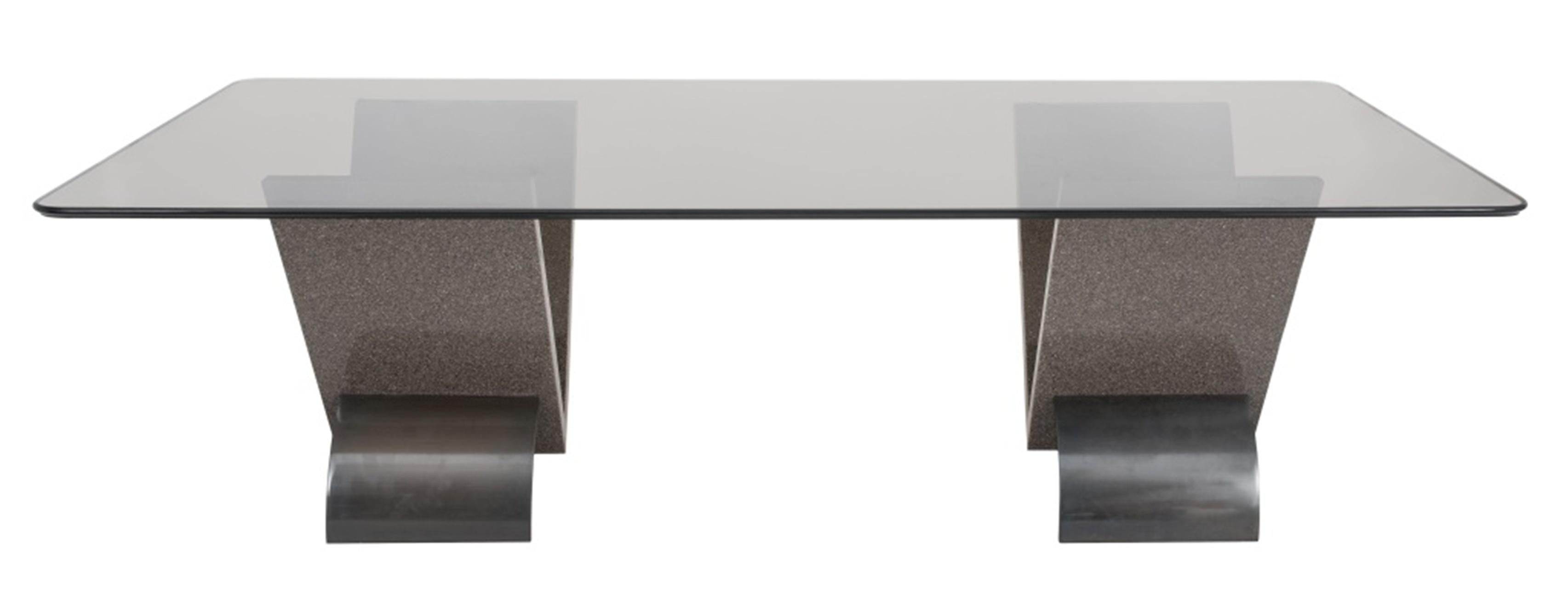 Postmodern Glass, Granite, & Steel Dining Table