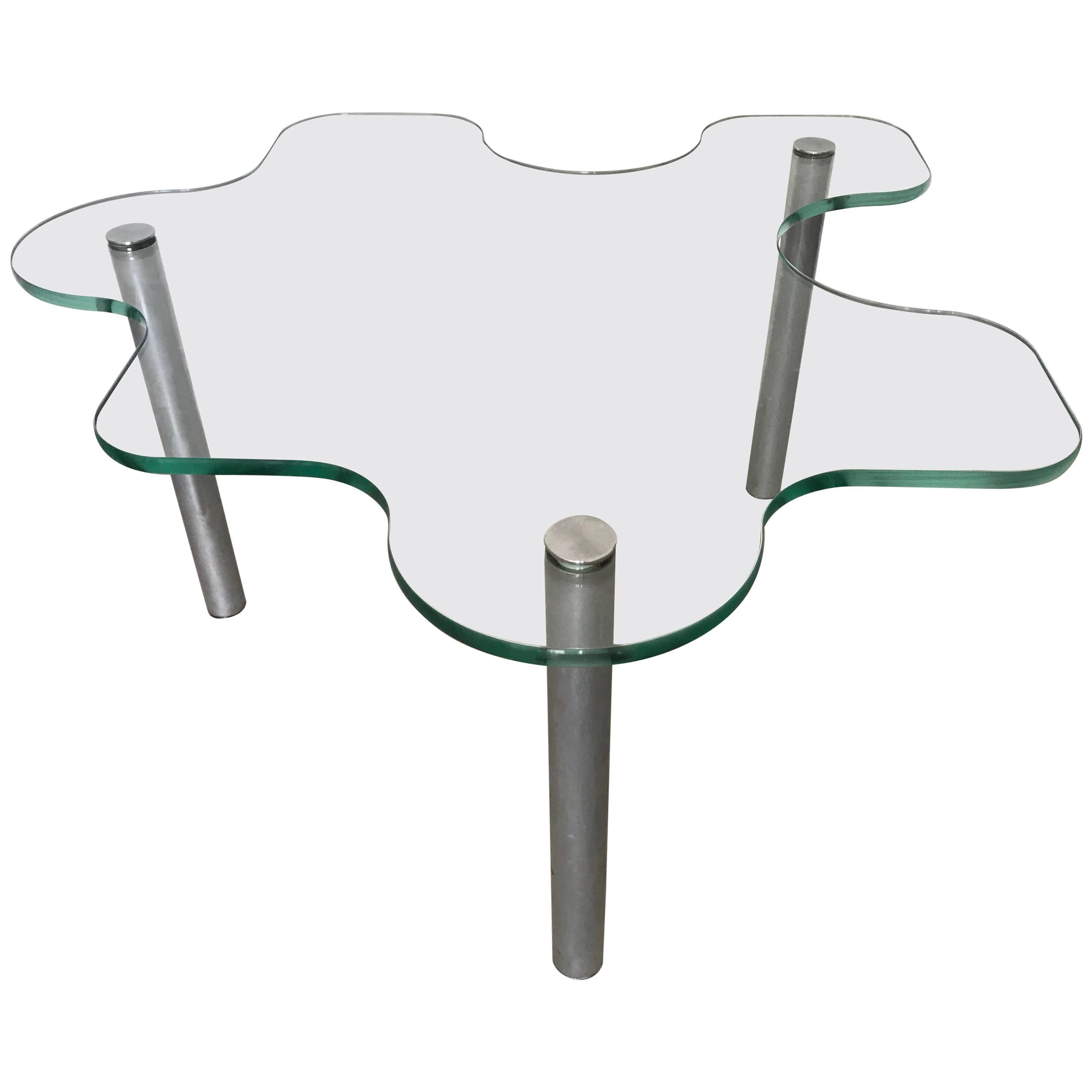 Table de café:: de cocktail:: d'appoint ou d'extrémité en verre postmoderne avec puzzle