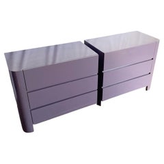 Postmodern Glass Laminate Chests of Drawers/Commodes With Chrome Base - A Pair