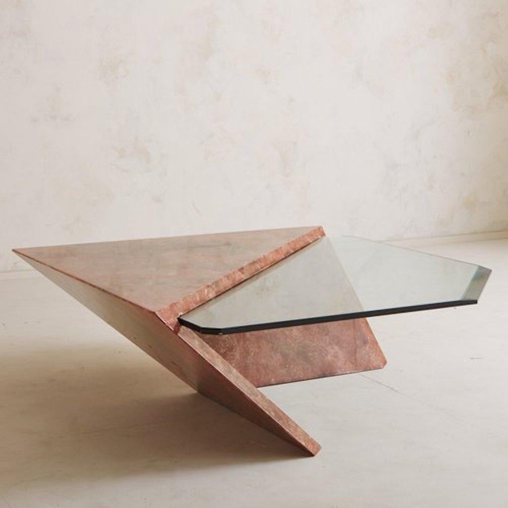 American Postmodern Glass + Laminate Coffee Table in the Style of Roger Rougier, USA 1980