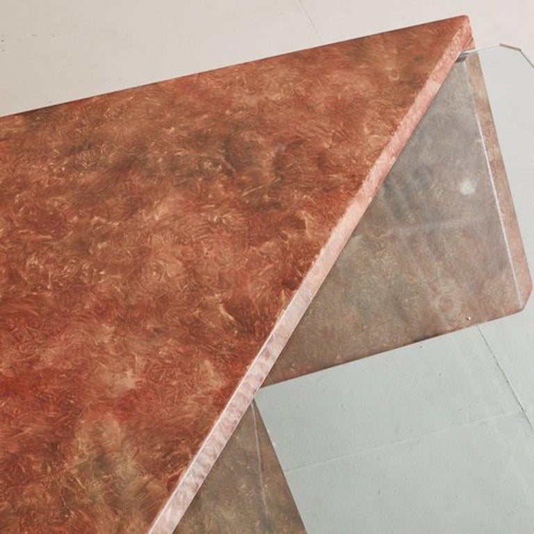 Postmodern Glass + Laminate Coffee Table in the Style of Roger Rougier