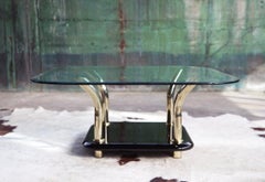 Postmodern Glass Lucite & Brass Coffee Table,  1980s
