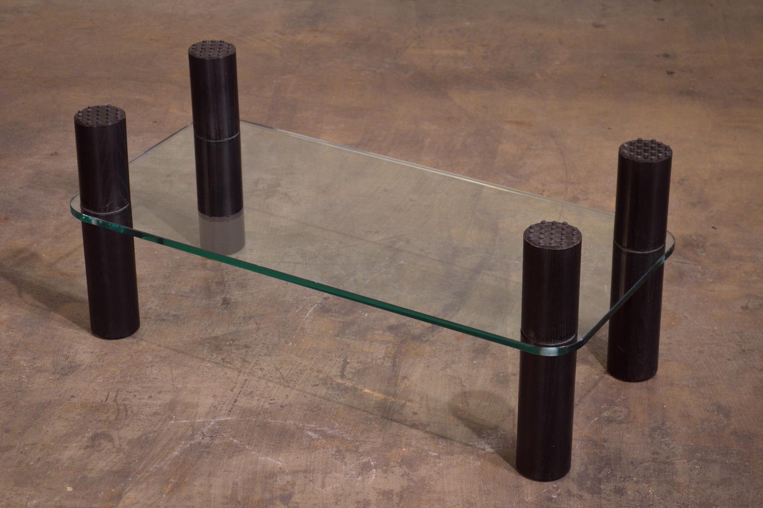 Alessi Post-Modern Glass, Wood, and Rubber Coffee Table c. 1980's For Sale 1