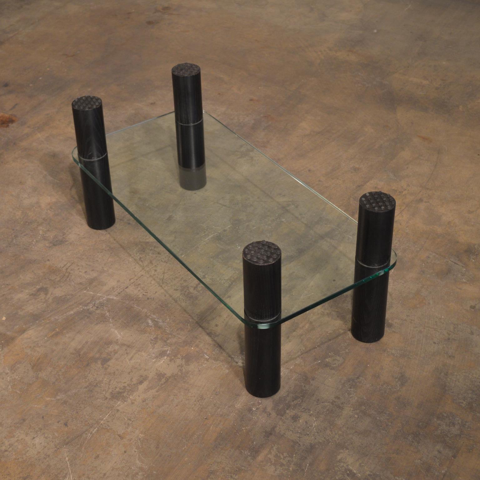 Alessi Post-Modern Glass, Wood, and Rubber Coffee Table c. 1980's For Sale 3