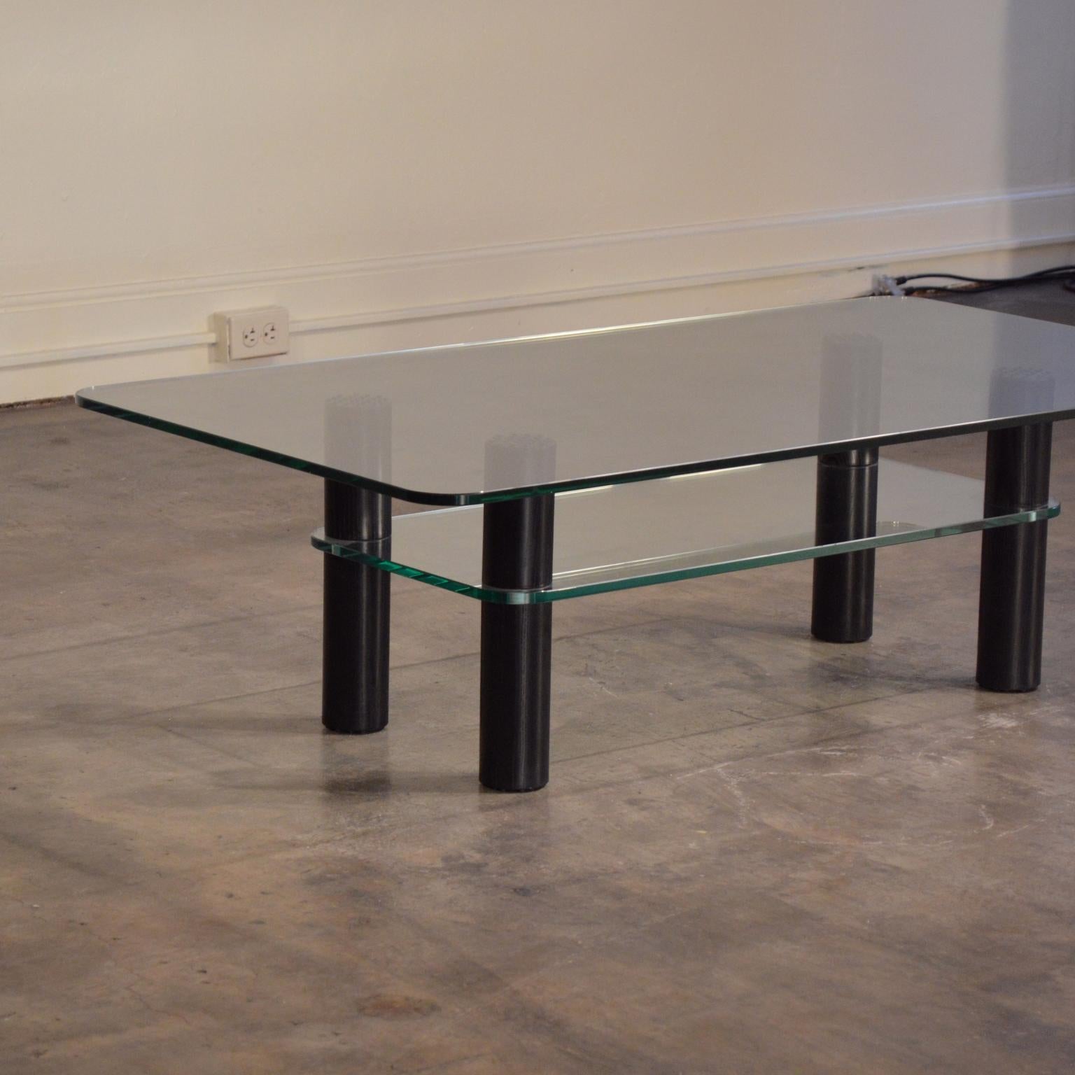Alessi Post-Modern Glass, Wood, and Rubber Coffee Table c. 1980's For Sale 4