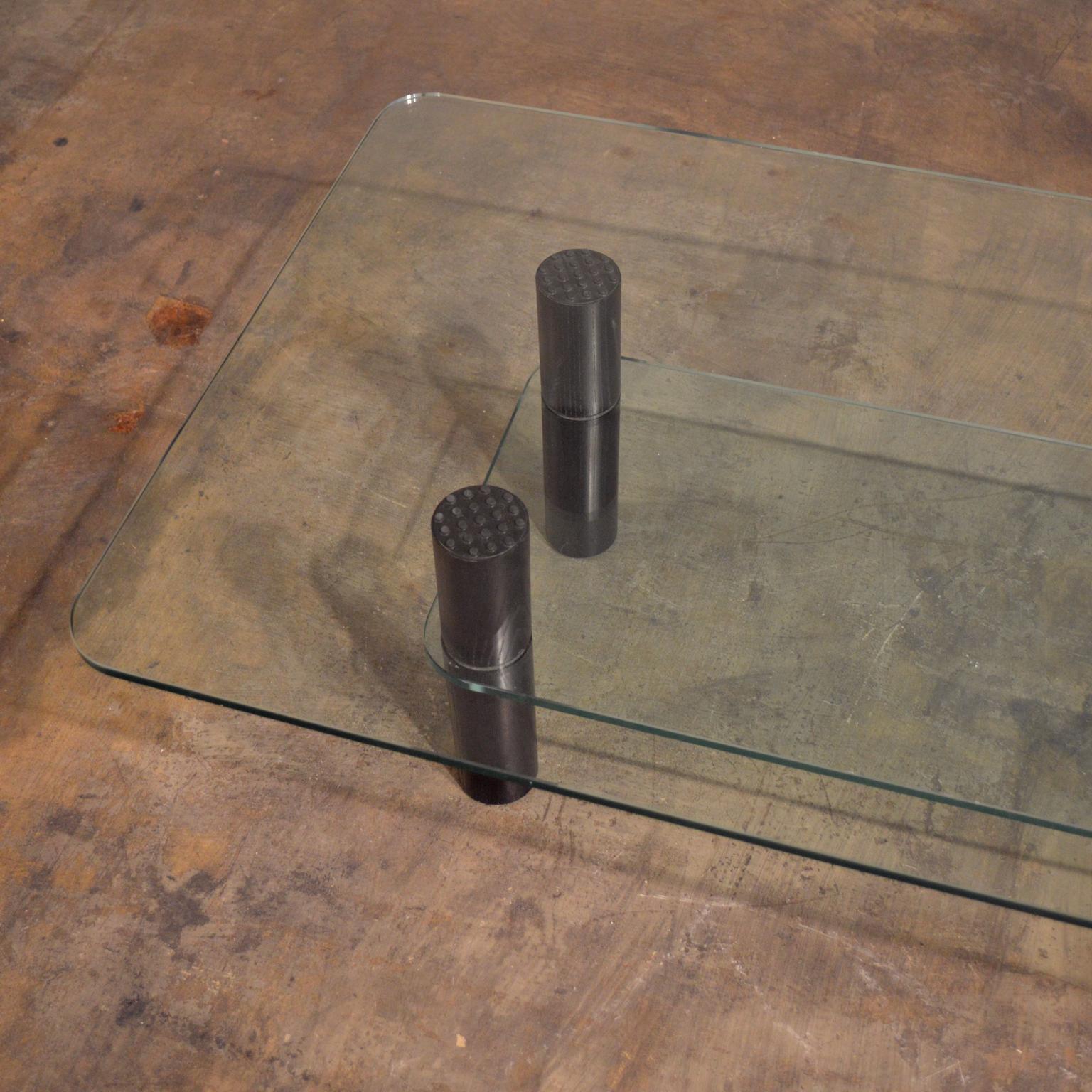 Italian Alessi Post-Modern Glass, Wood, and Rubber Coffee Table c. 1980's For Sale