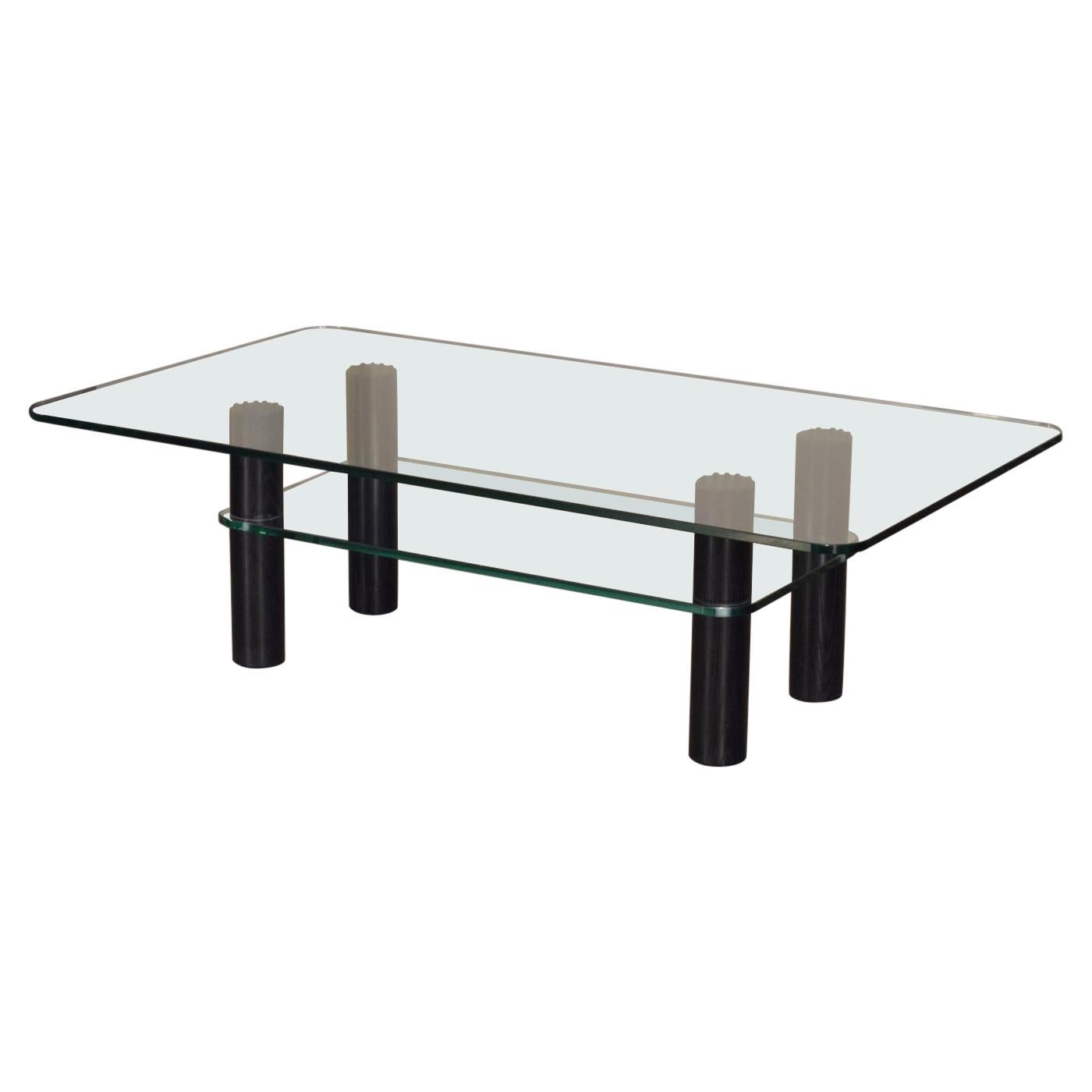 Alessi Post-Modern Glass, Wood, and Rubber Coffee Table c. 1980's For Sale