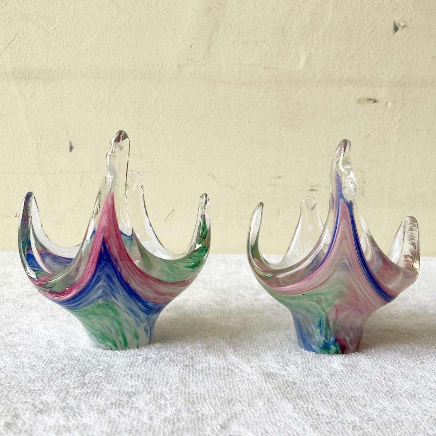 Post-Modern Postmodern Glass Swan Decorative Candy Dishes - a Pair For Sale