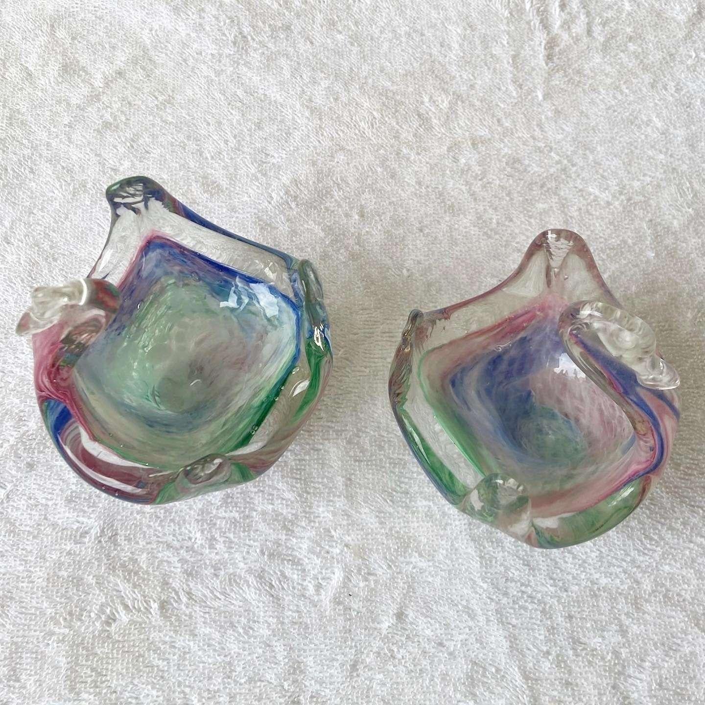 Late 20th Century Postmodern Glass Swan Decorative Candy Dishes - a Pair For Sale