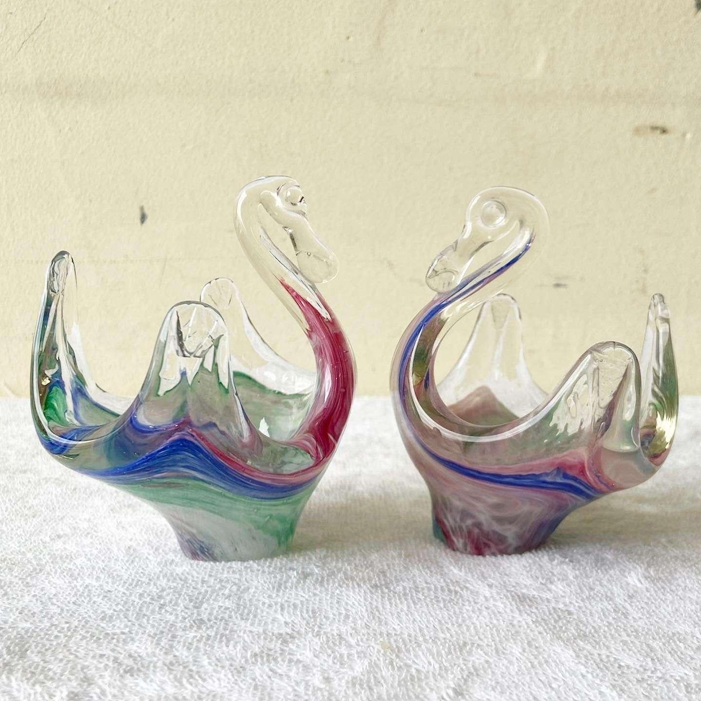 Postmodern Glass Swan Decorative Candy Dishes - a Pair For Sale 1