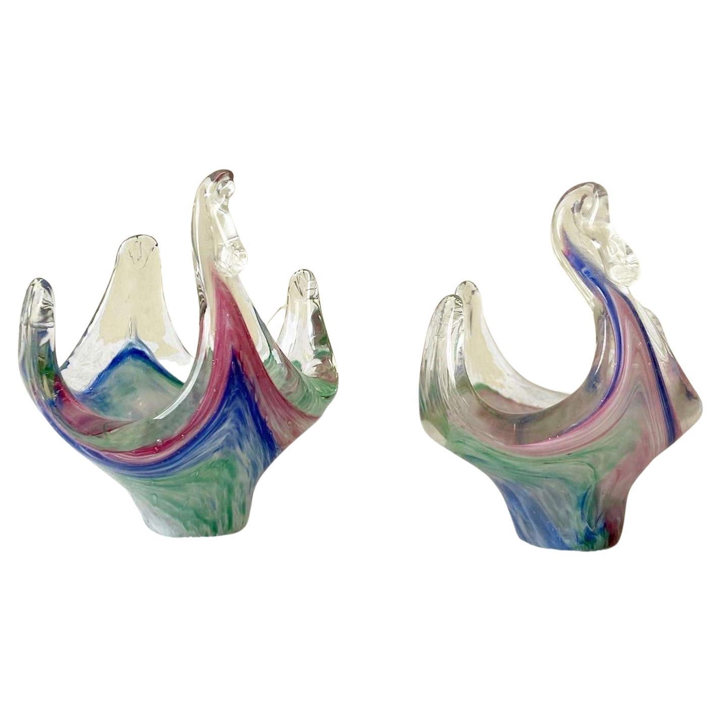 Postmodern Glass Swan Decorative Candy Dishes - a Pair
