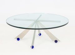 Postmodern Glass Top and Chrome Geometric Coffee Table