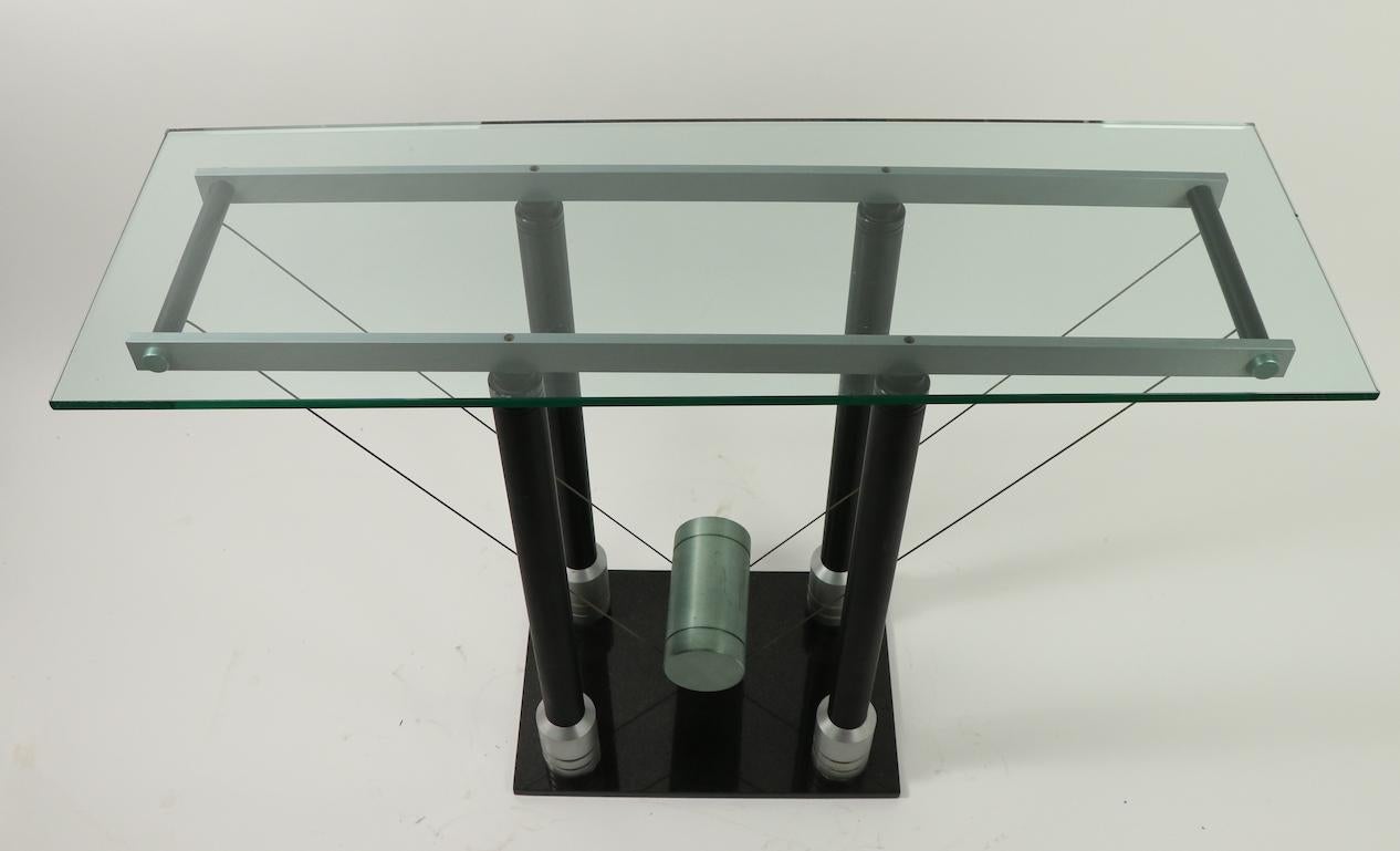 Metal Postmodern Glass Top Console Attributed to Design Institute of America