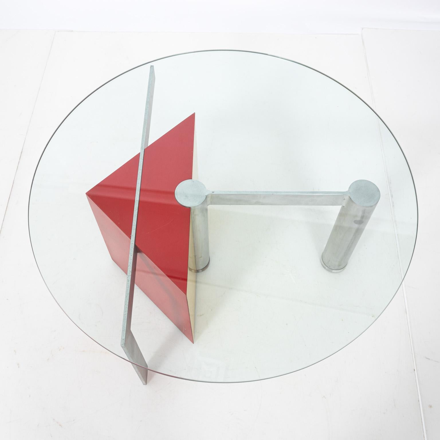Steel Postmodern Glass Top Table For Sale