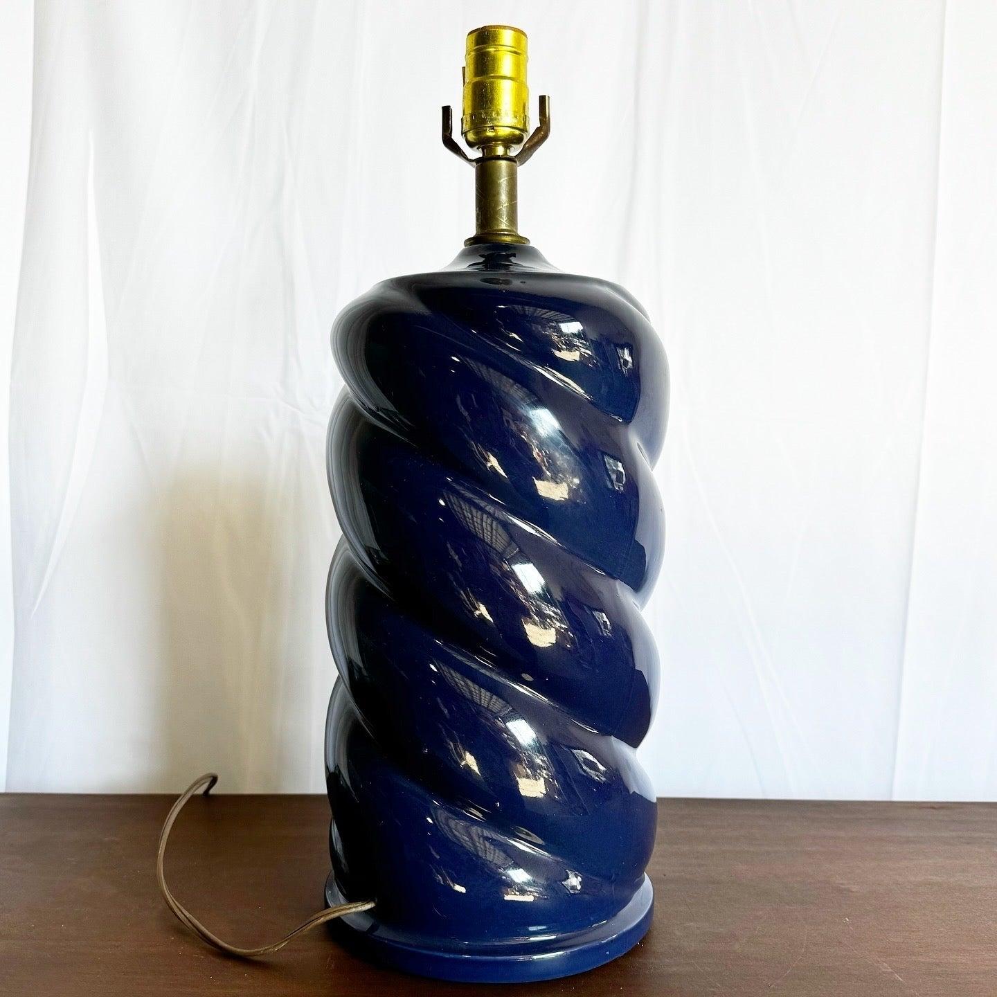 American Postmodern Glossy Blue Swirl Table Lamp For Sale
