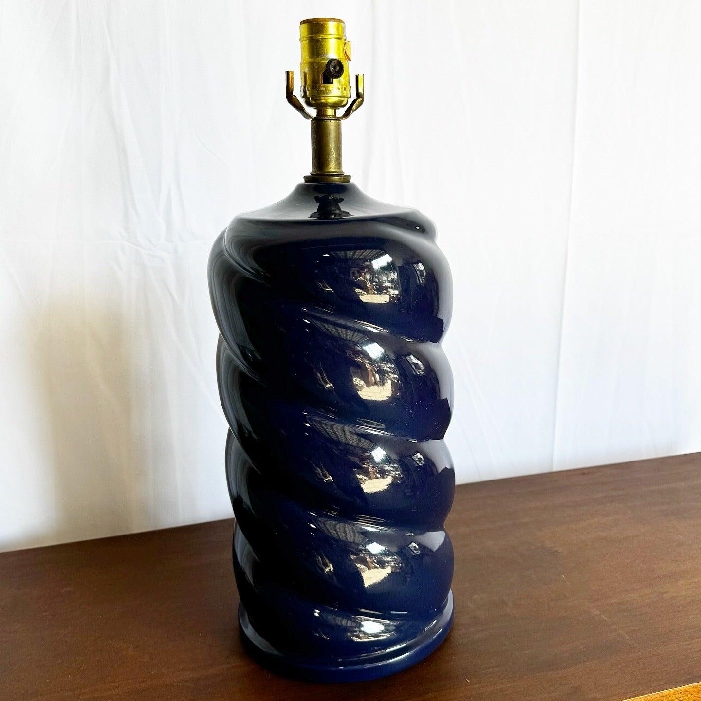 Postmodern Glossy Blue Swirl Table Lamp In Good Condition For Sale In Delray Beach, FL