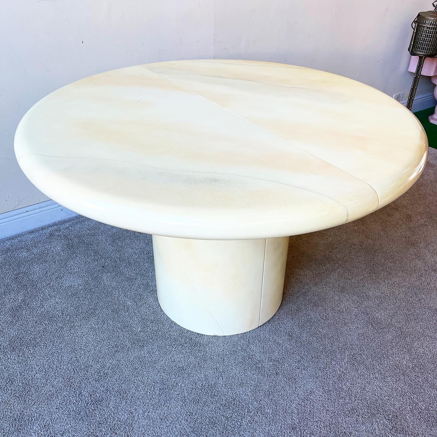 Postmodern Goatskin Lacquered Extendable Mushroom Dining Table In Good Condition In Delray Beach, FL