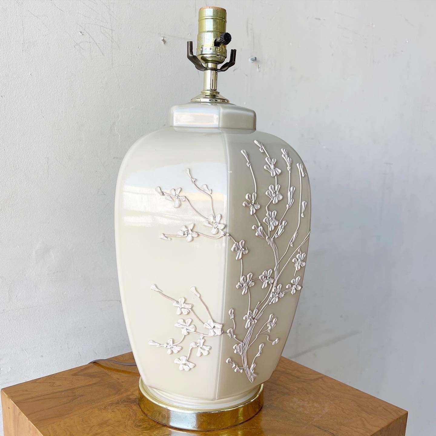 Post-Modern Postmodern Gold and Beige Enamel Flower Table Lamp For Sale