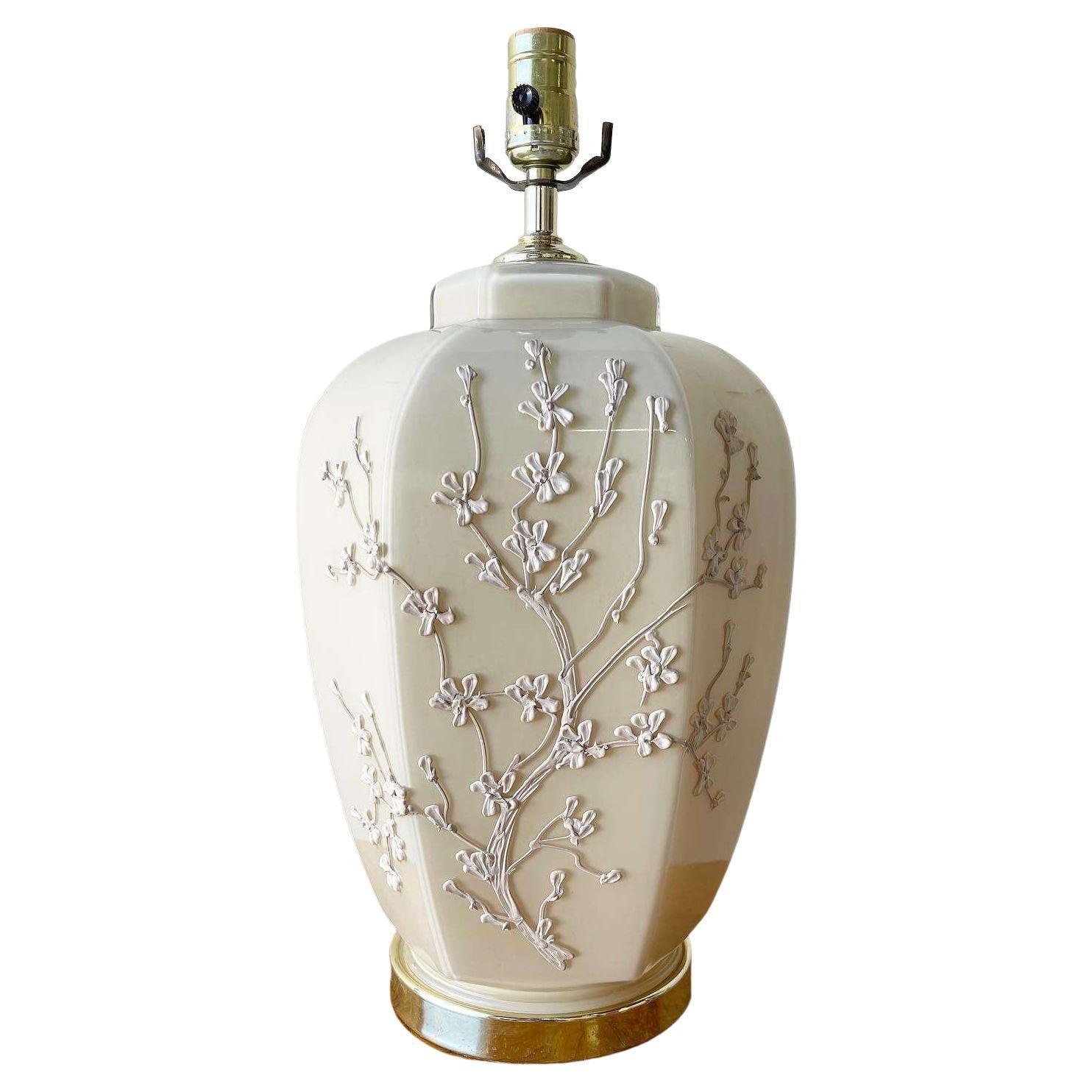 Postmodern Gold and Beige Enamel Flower Table Lamp