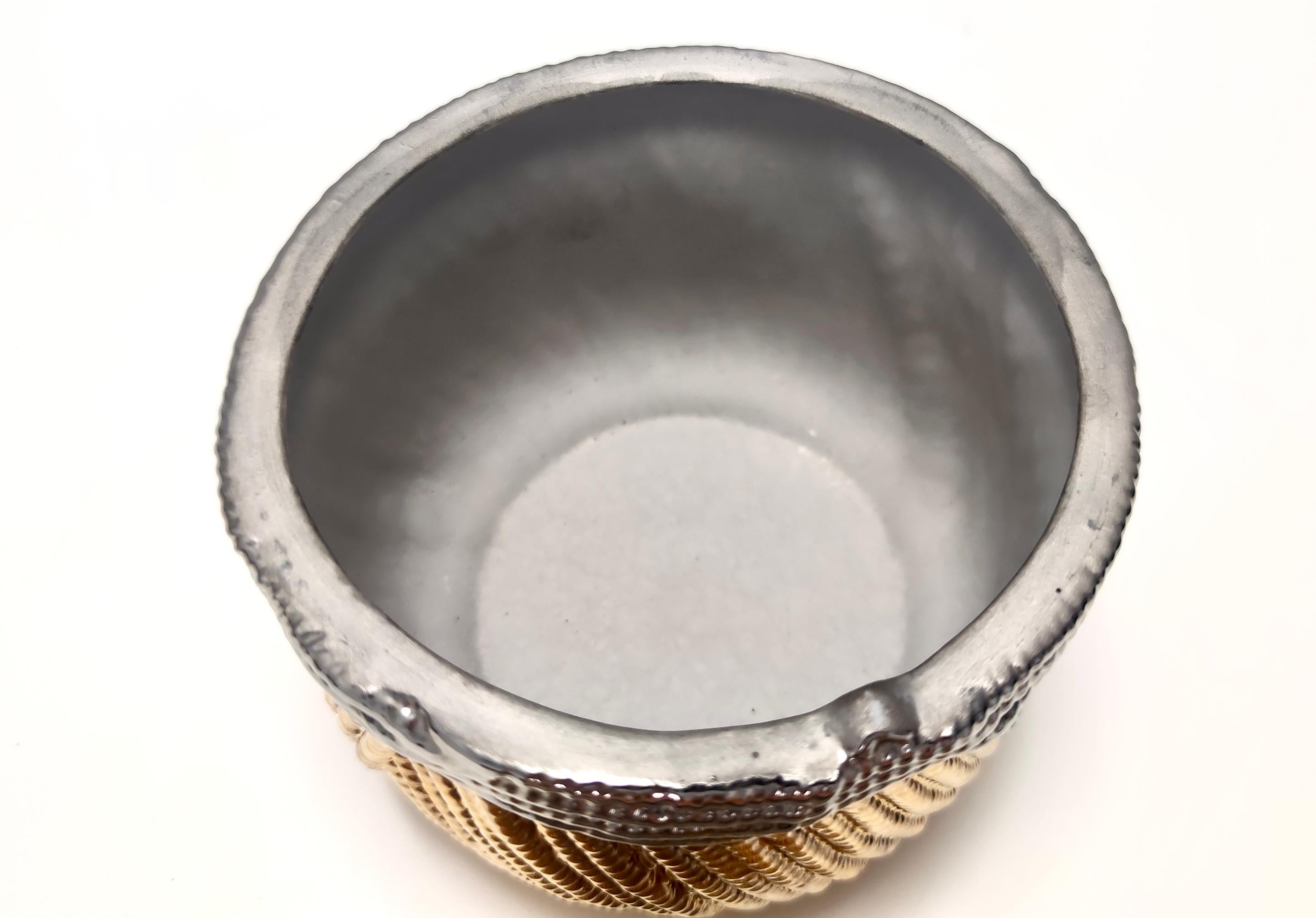 Glazed Postmodern Gold and Silver Ceramic Trinket Bowl / Box by San Marco, Italy For Sale