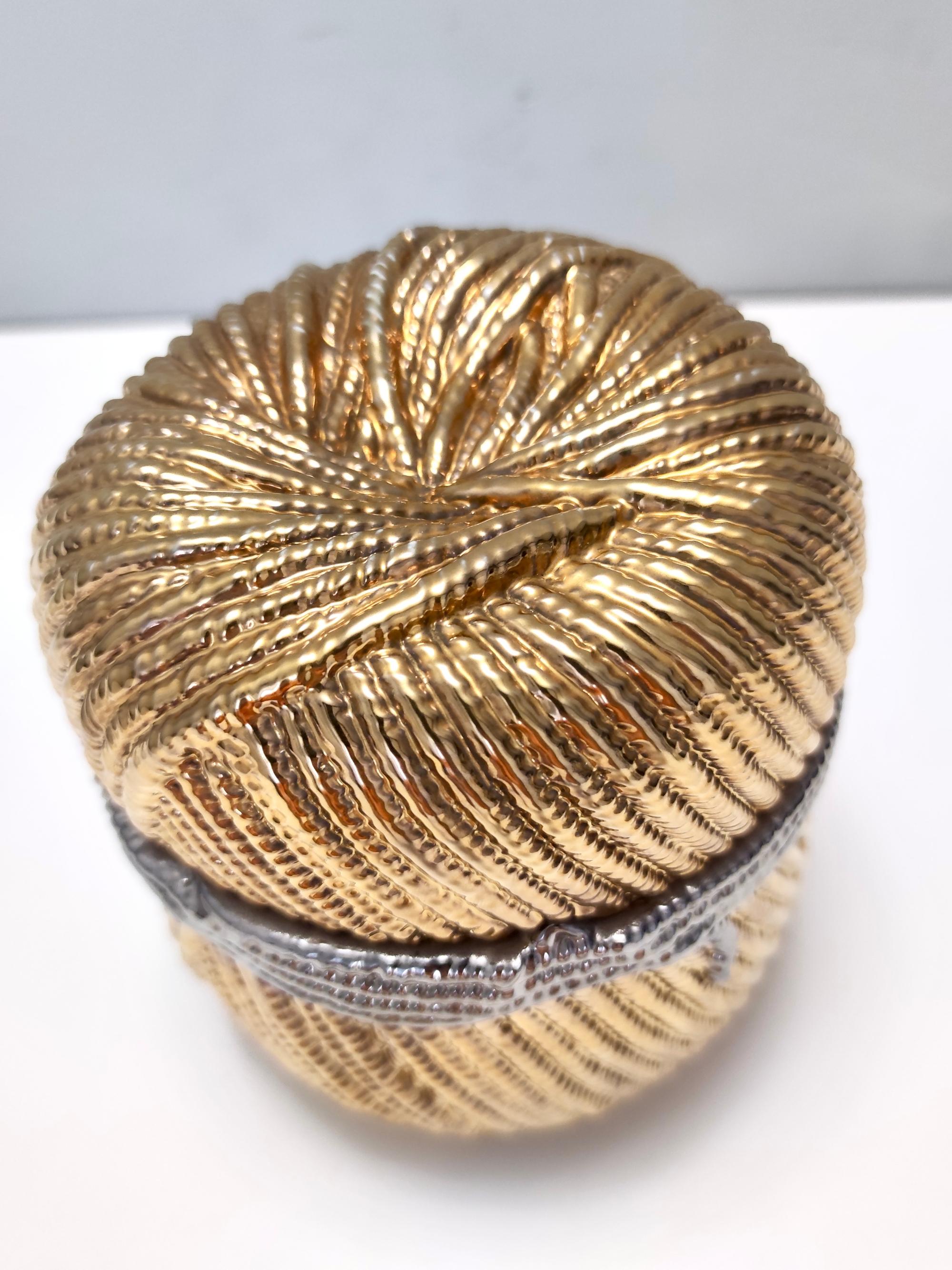 Late 20th Century Postmodern Gold and Silver Ceramic Trinket Bowl / Box by San Marco, Italy For Sale