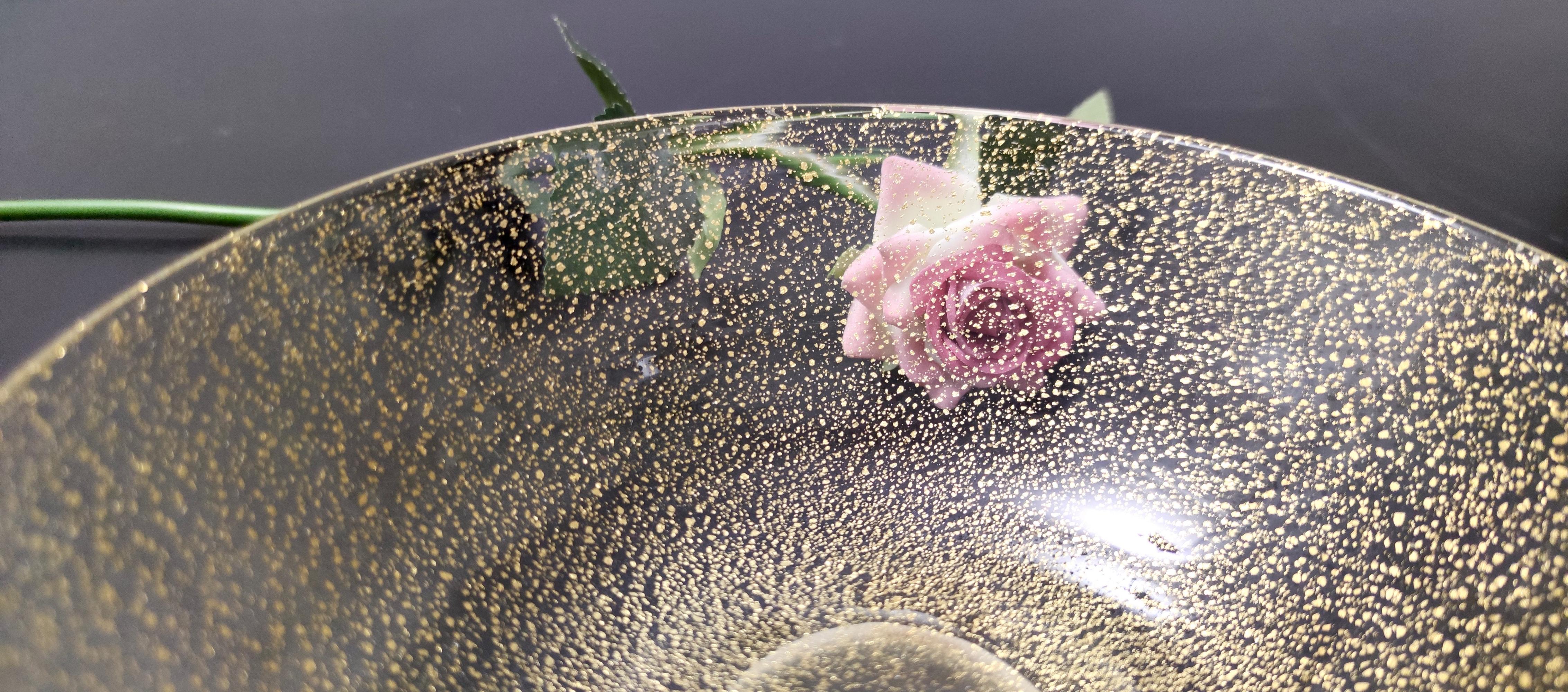 Italian Postmodern Gold Flecked Murano Glass Bowl, Italy For Sale