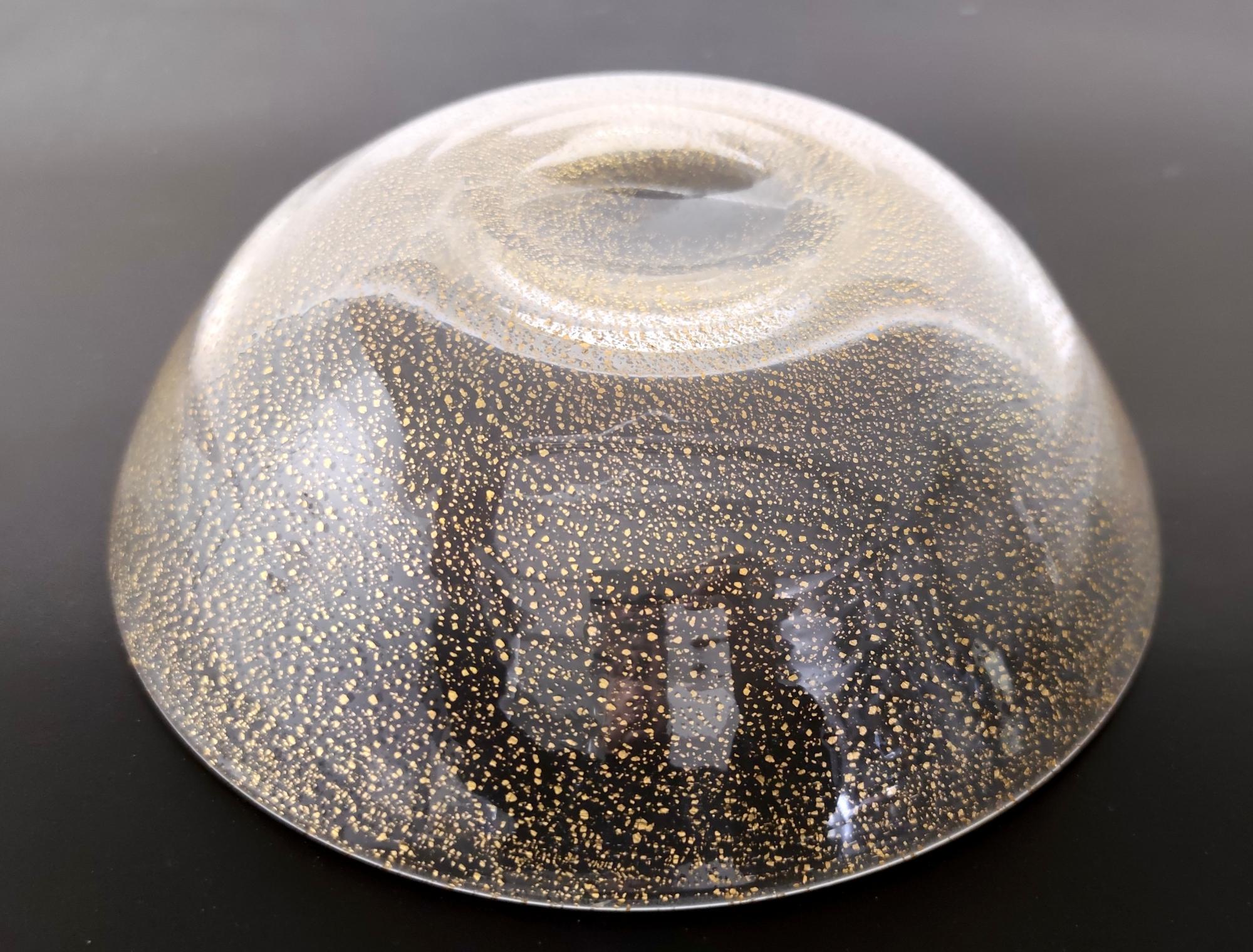 Late 20th Century Postmodern Gold Flecked Murano Glass Bowl, Italy For Sale
