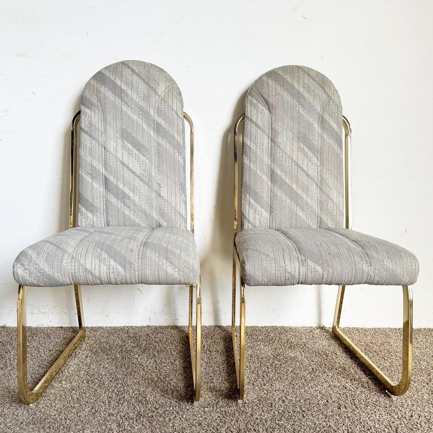 Postmodern Gold Multi Color Fabric Dining Chairs by Chromcraft - Set of 6 In Good Condition For Sale In Delray Beach, FL