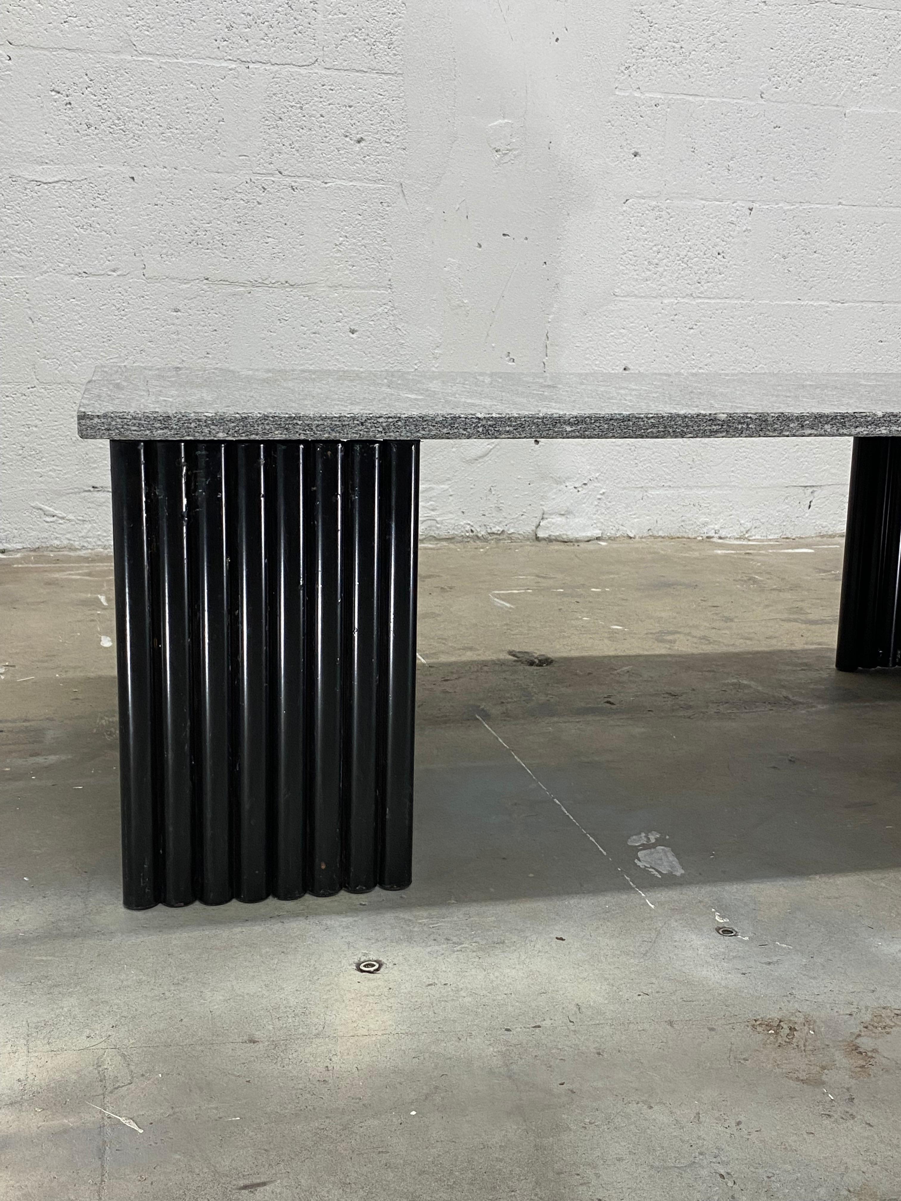 Postmodern Granite and Black Tubular Steel Base Coffee or Side Tables, a Pair In Good Condition For Sale In Miami, FL