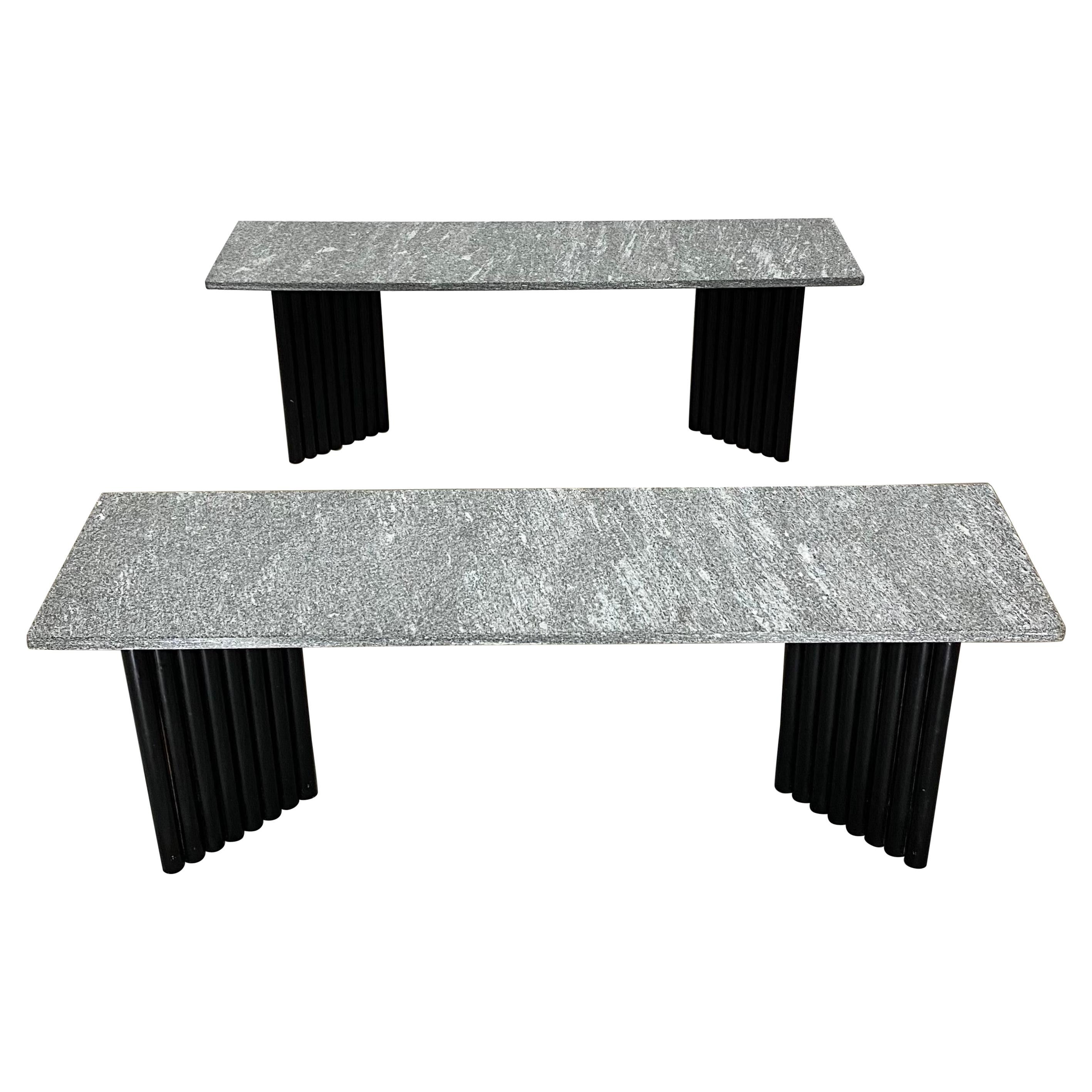 Postmodern Granite and Black Tubular Steel Base Coffee or Side Tables, a Pair