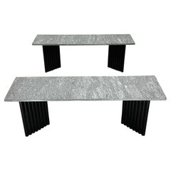 Postmodern Granite and Black Tubular Steel Base Coffee or Side Tables, a Pair
