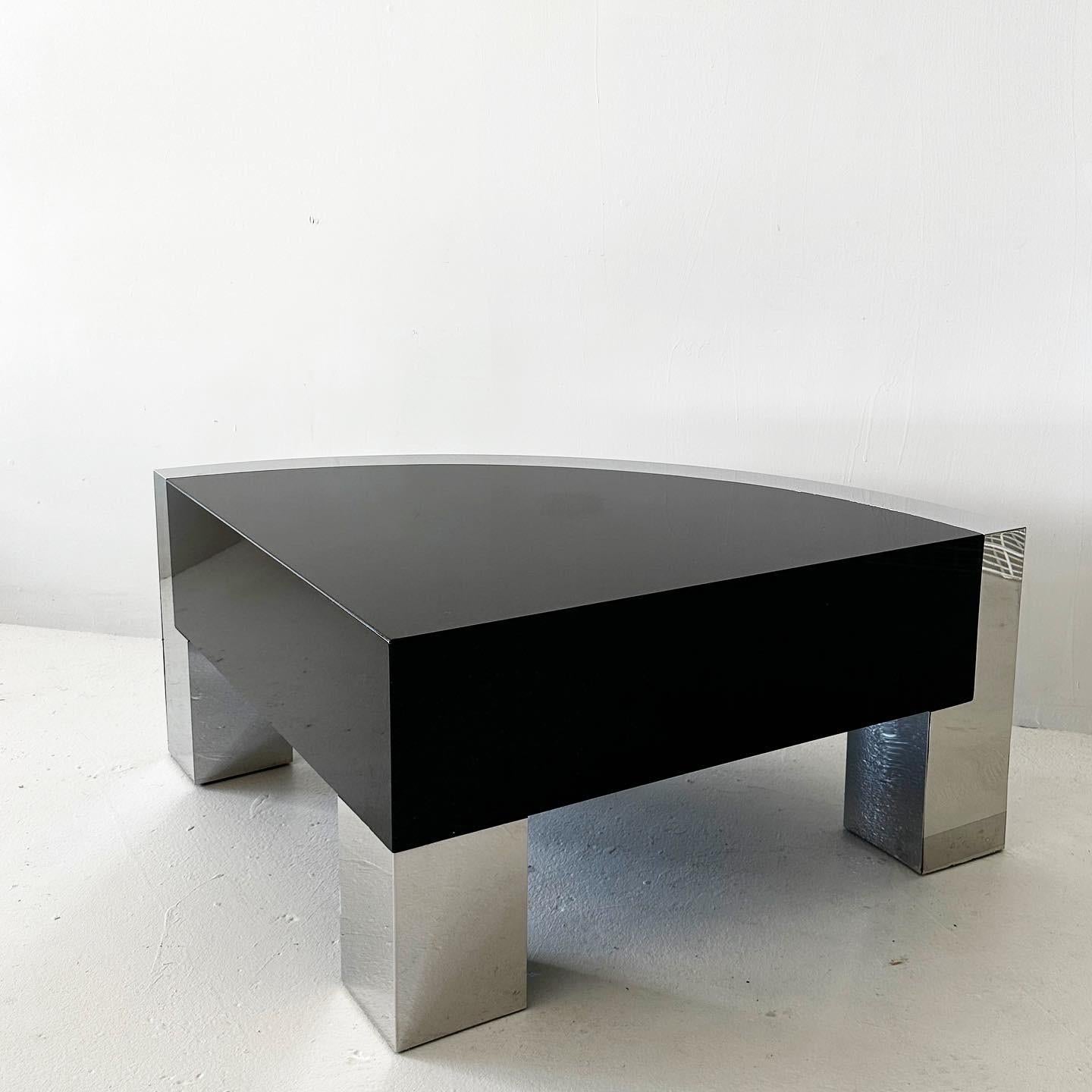 postmodern granite and mirrored chrome rounded corner table In Fair Condition For Sale In Los Angeles, CA