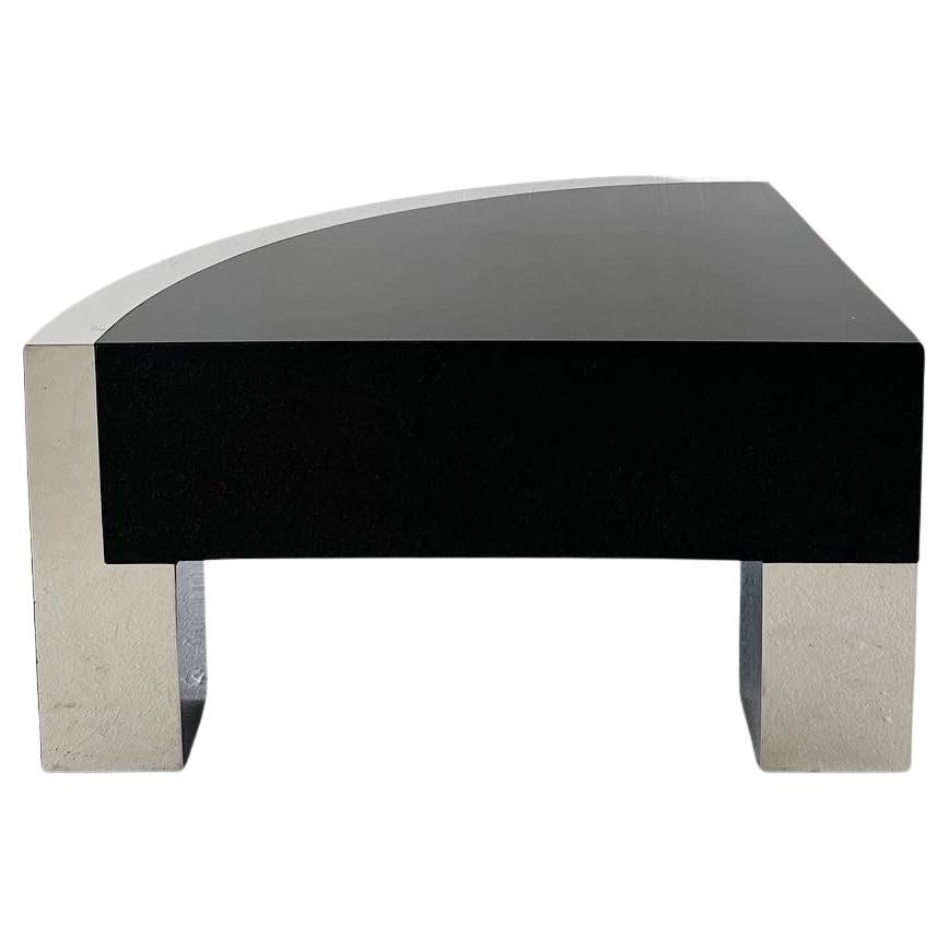 postmodern granite and mirrored chrome rounded corner table For Sale