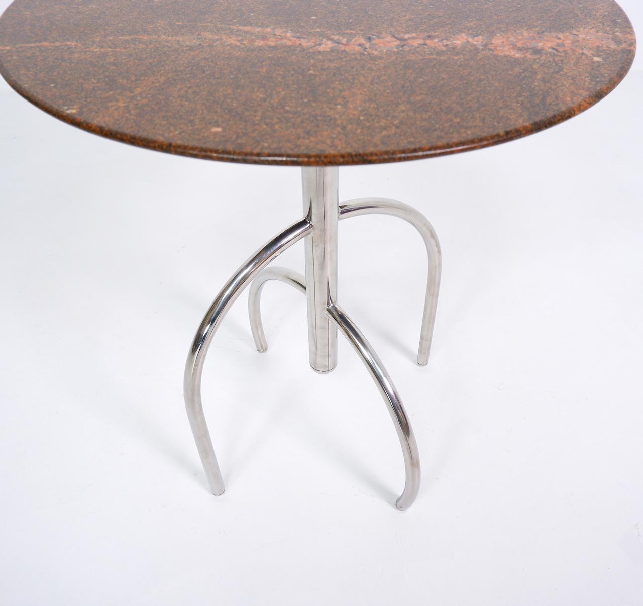 Unknown Postmodern Granite and Steel Side Table For Sale