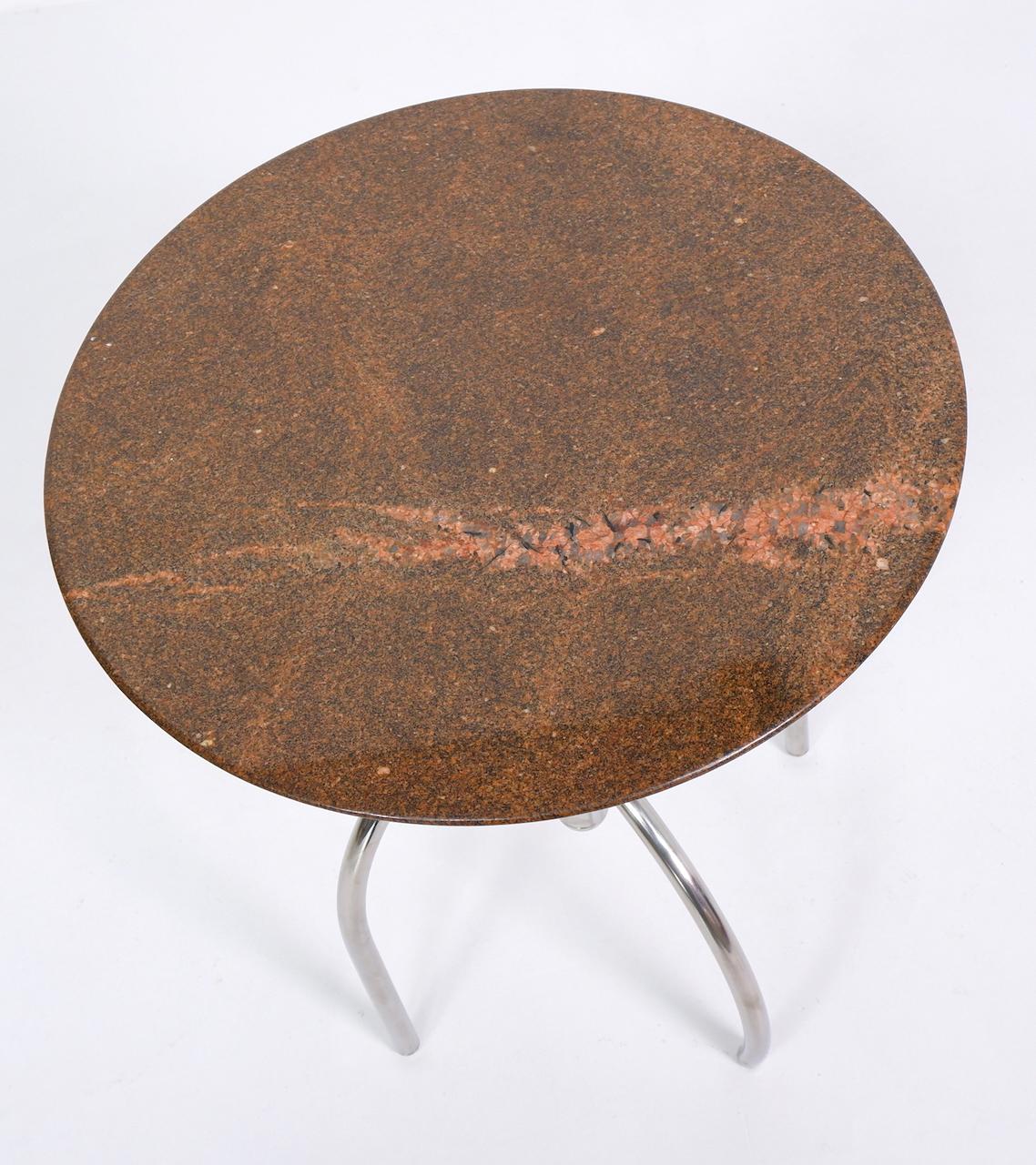 20th Century Postmodern Granite and Steel Side Table For Sale