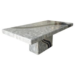 Postmodern Gray and Black Tessellated Stone Dining Table