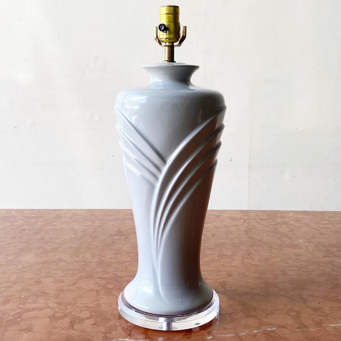 American Postmodern Grey Ceramic and Lucite Table Lamp