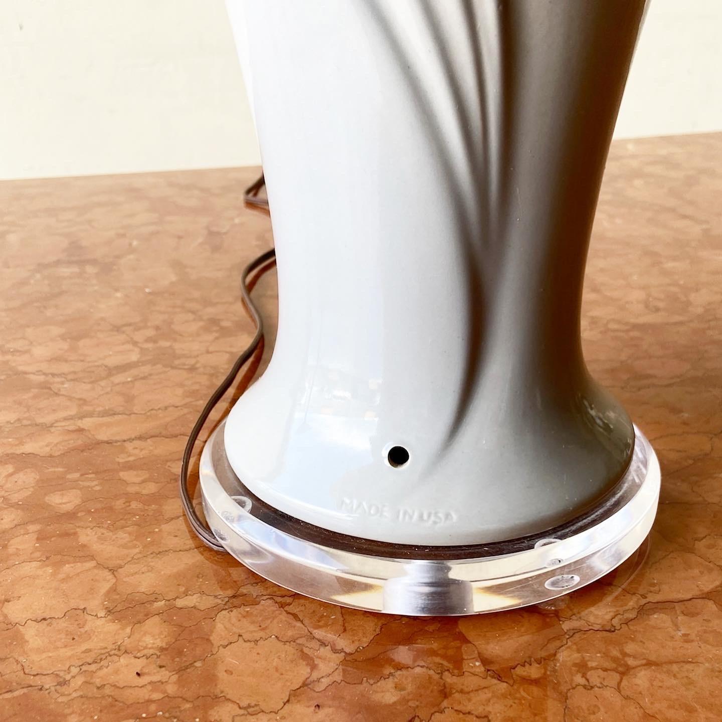 Postmodern Grey Ceramic and Lucite Table Lamp In Good Condition In Delray Beach, FL
