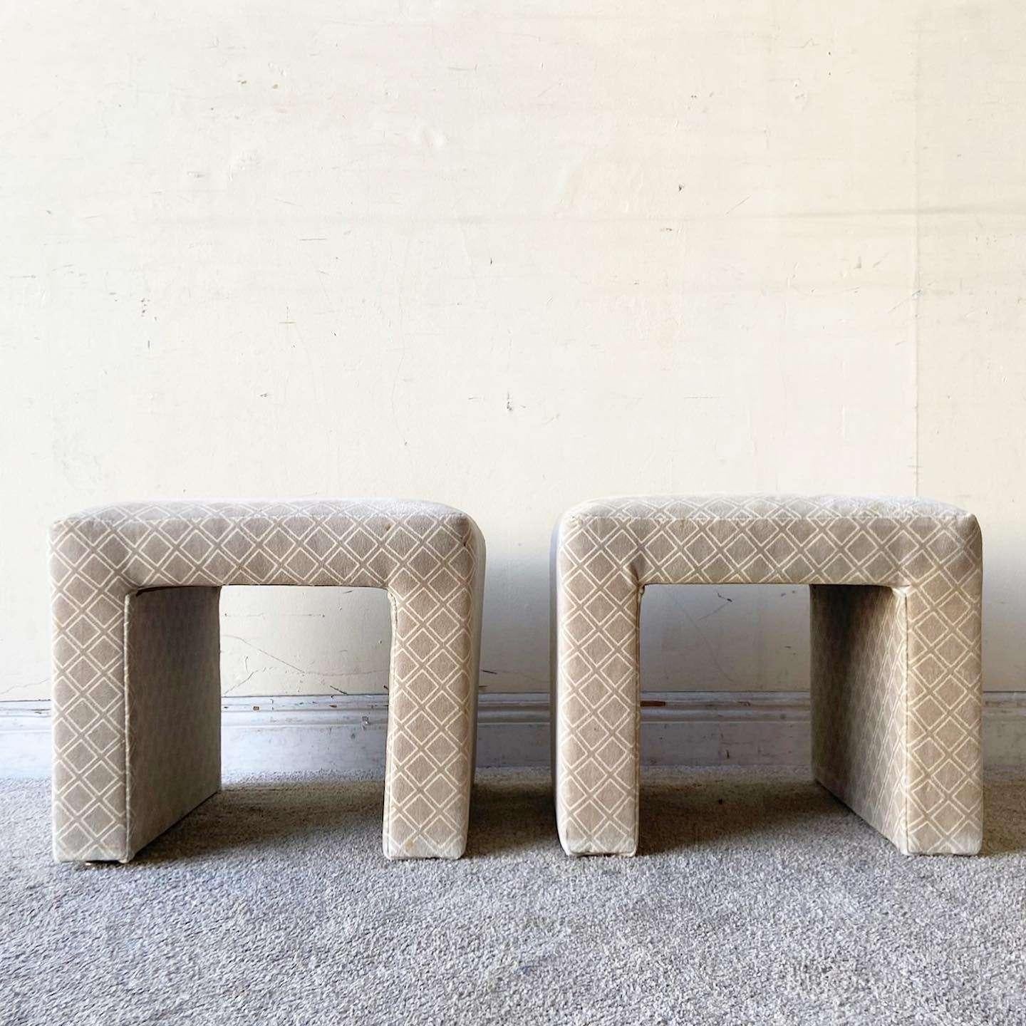 Post-Modern Postmodern Gray Fabric Low Stools - a Pair For Sale
