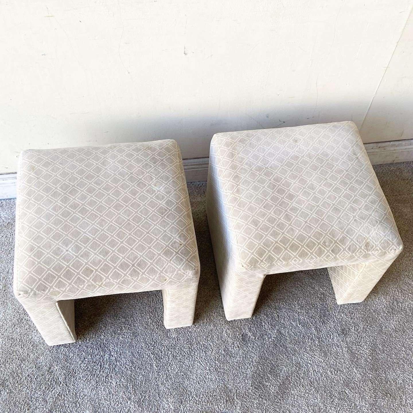 American Postmodern Gray Fabric Low Stools - a Pair For Sale