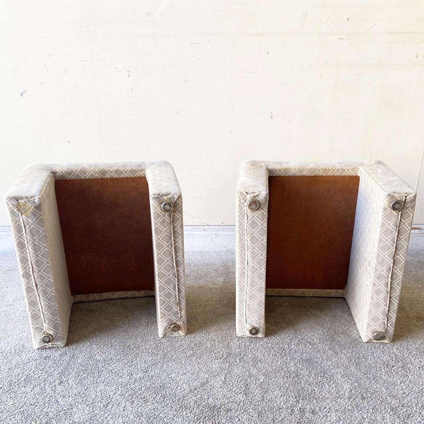 Postmodern Gray Fabric Low Stools - a Pair In Good Condition For Sale In Delray Beach, FL