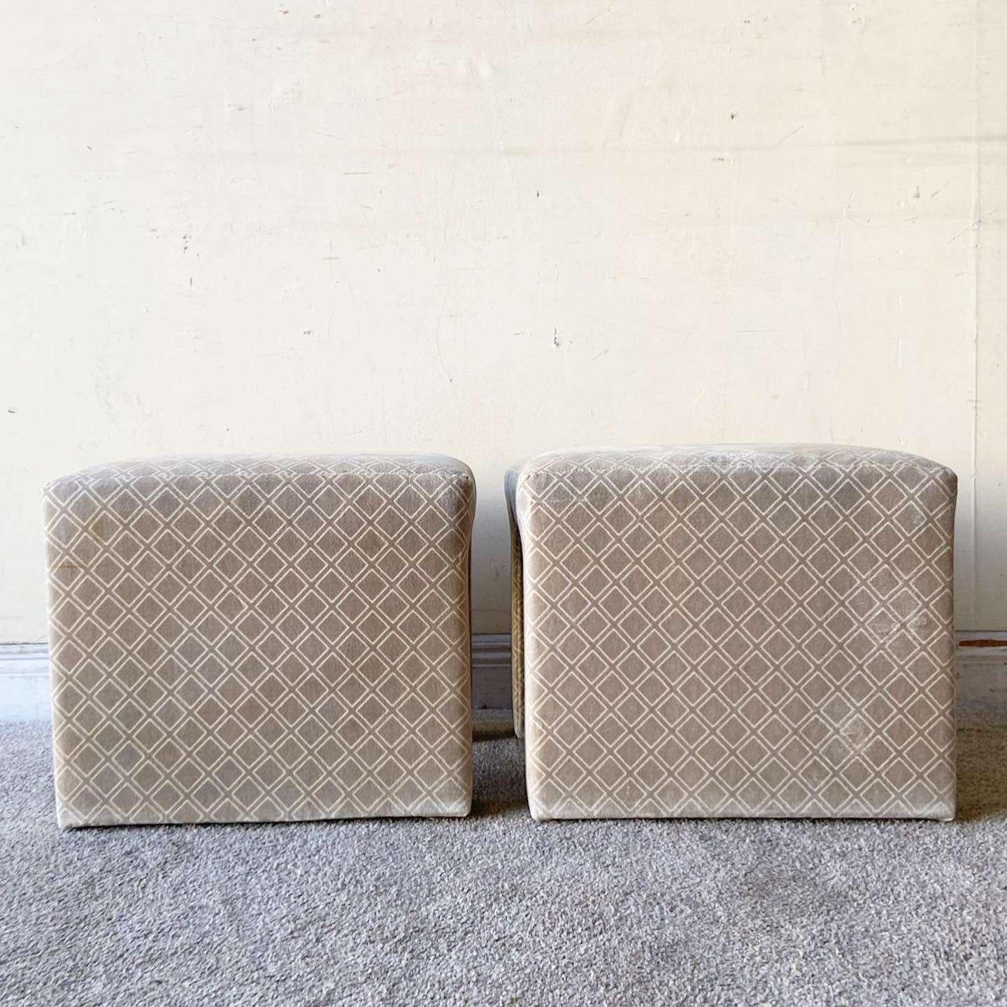 Late 20th Century Postmodern Gray Fabric Low Stools - a Pair For Sale