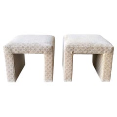 Postmodern Gray Fabric Low Stools - a Pair