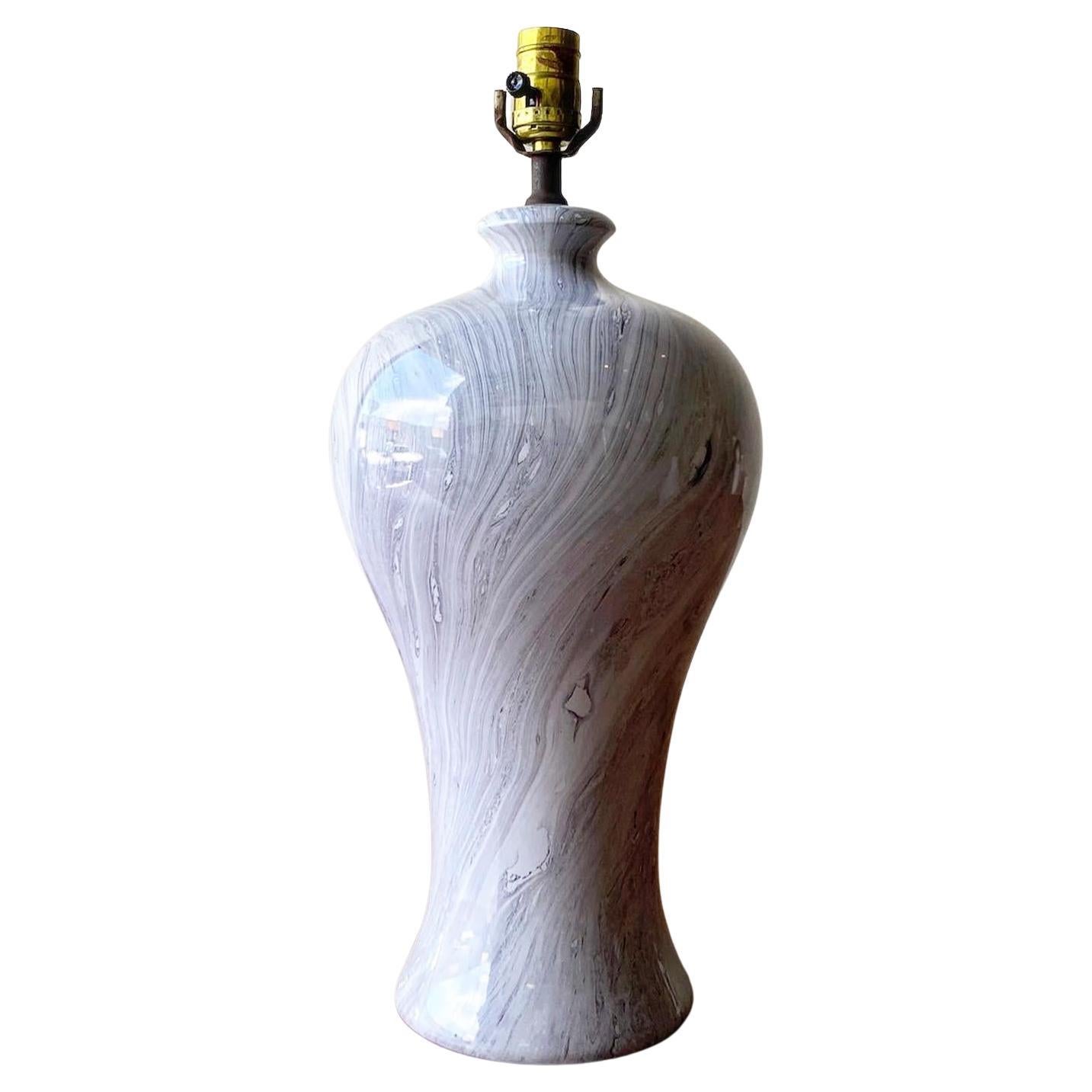 Postmodern Gray Faux Marble Porcelain Table Lamp For Sale
