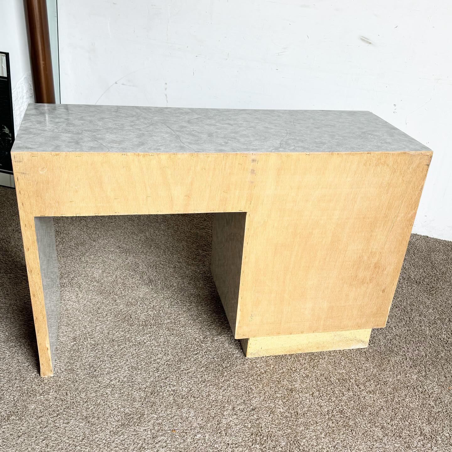 20th Century Postmodern Gray Faux Stone Laminate Writing Desk - 4 Drawers For Sale
