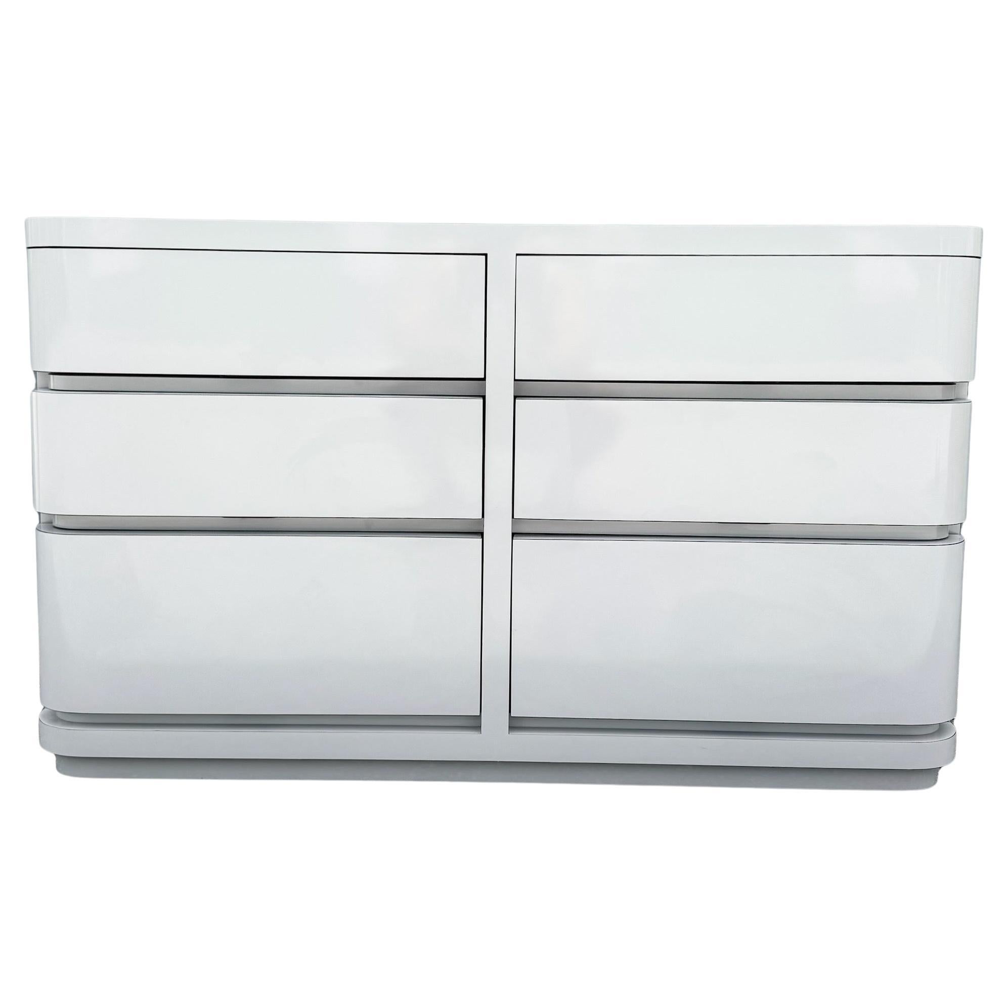 Postmodern Gray Gloss Laminate Curved Edge Dresser